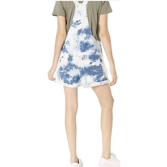 Levi's Women's Sz Large Light Blue Short Tie Dyed Overalls Boho Hippie Gypsy - Picture 4 of 16